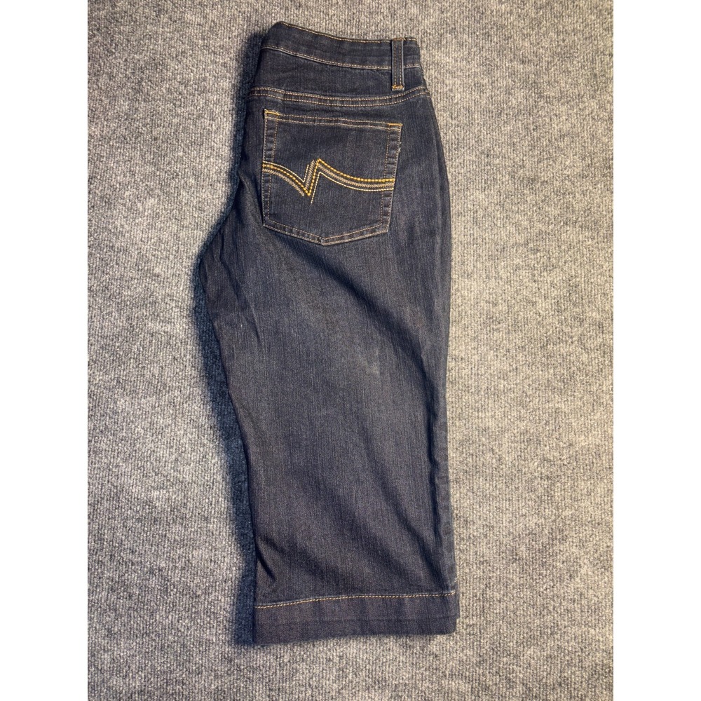 Merona Crop Jeans Womens Size 8 Blue Denim Stretch Double Stitch Straight Leg‎